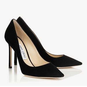 Jimmy Choo Romy 100 Black Suede Pointy Toe Pumps
